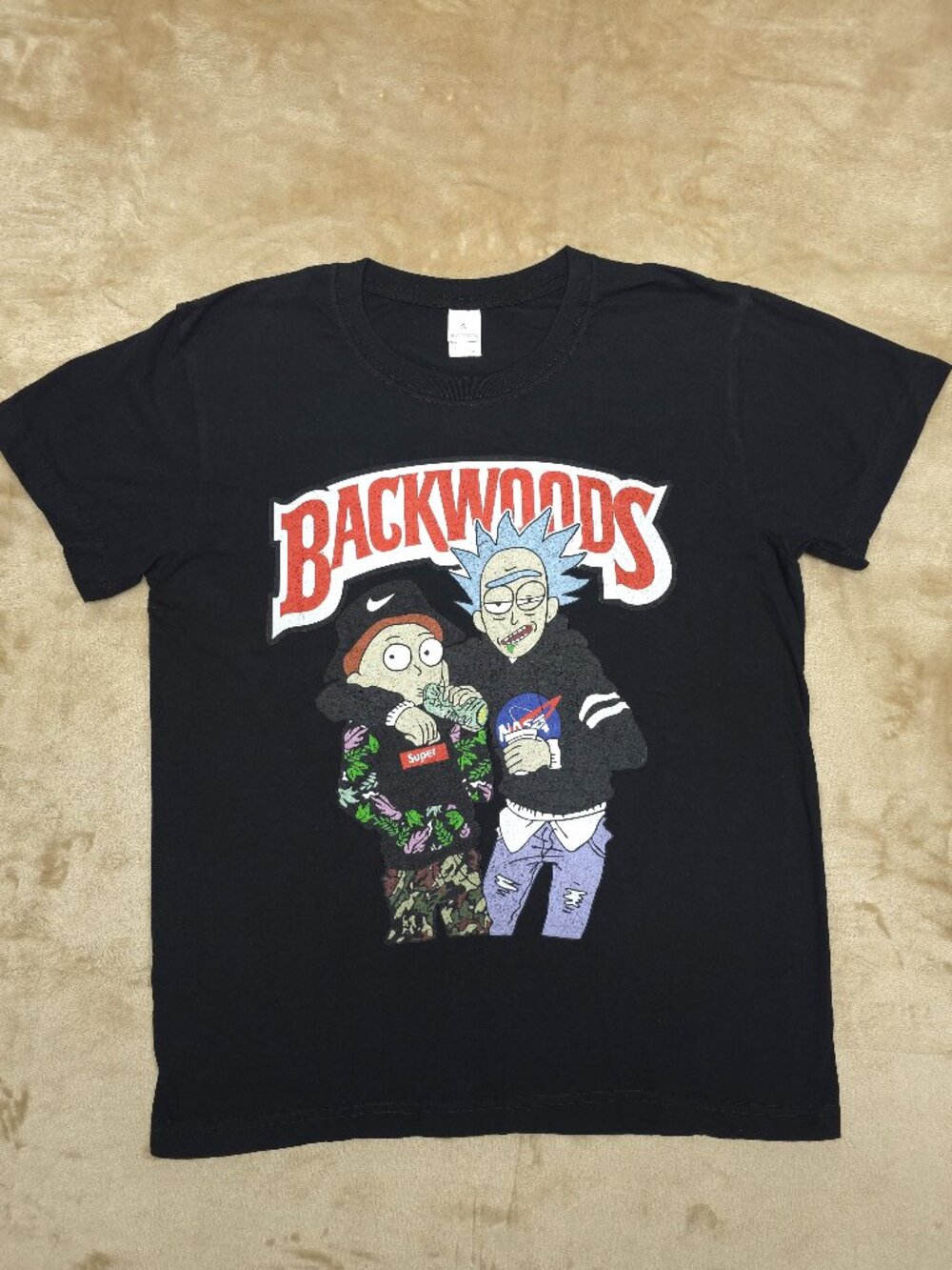 Backwoods Rick Morty Parody Graphic Tee Small Black Streetwear